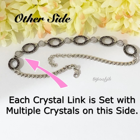 Brighton Necklace Oval Open Rings Filigree Swarovski Crystals Silver Reversible - Picture 3 of 7